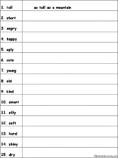 Writing Similes Worksheet