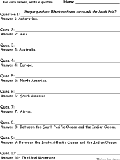 The Continents: Write a Question for Each Answer