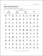 Mardi Gras Wordsearch