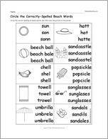 Circle the Correctly-Spelled Beach Words