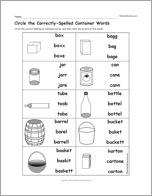 Circle the Correctly-Spelled Container Words