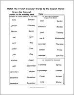 Match the French Calendar Words to the English Words