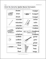 Circle the Correctly-Spelled Musical Instruments