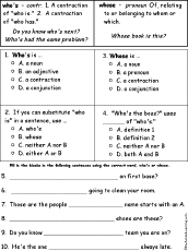 Who's/Whose Definitions - Comprehension Quiz