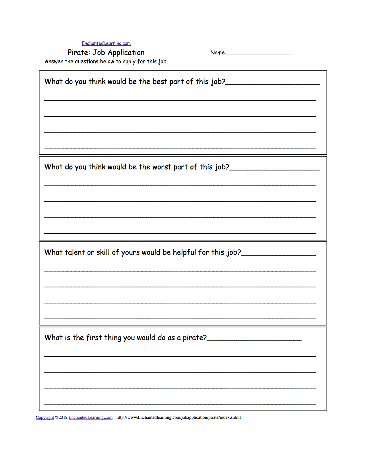 mock job application writing prompts to print enchantedlearning com