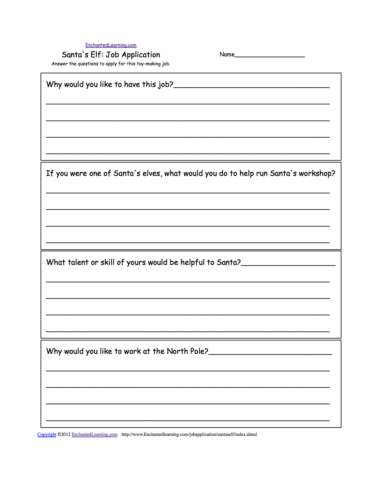 Mock Job Application Writing Prompts to Print: EnchantedLearning.com