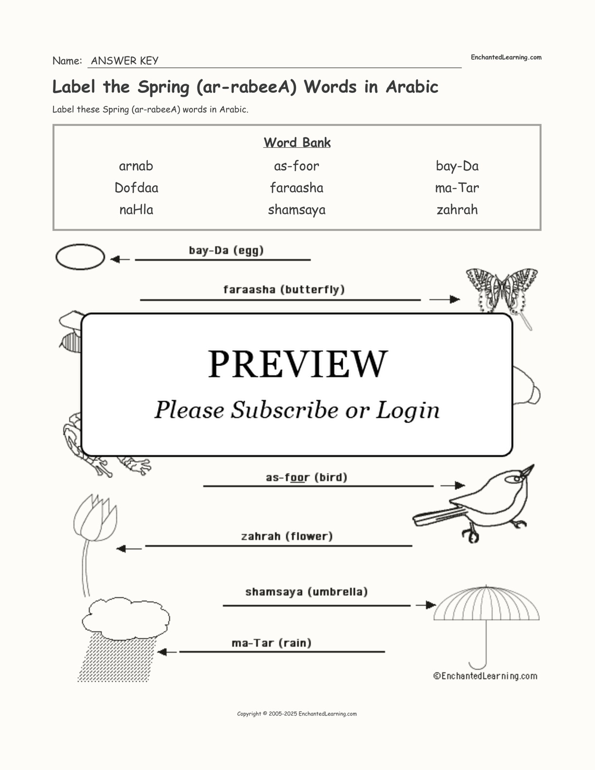 Label the Spring (ar-rabeeA) Words in Arabic interactive worksheet page 2