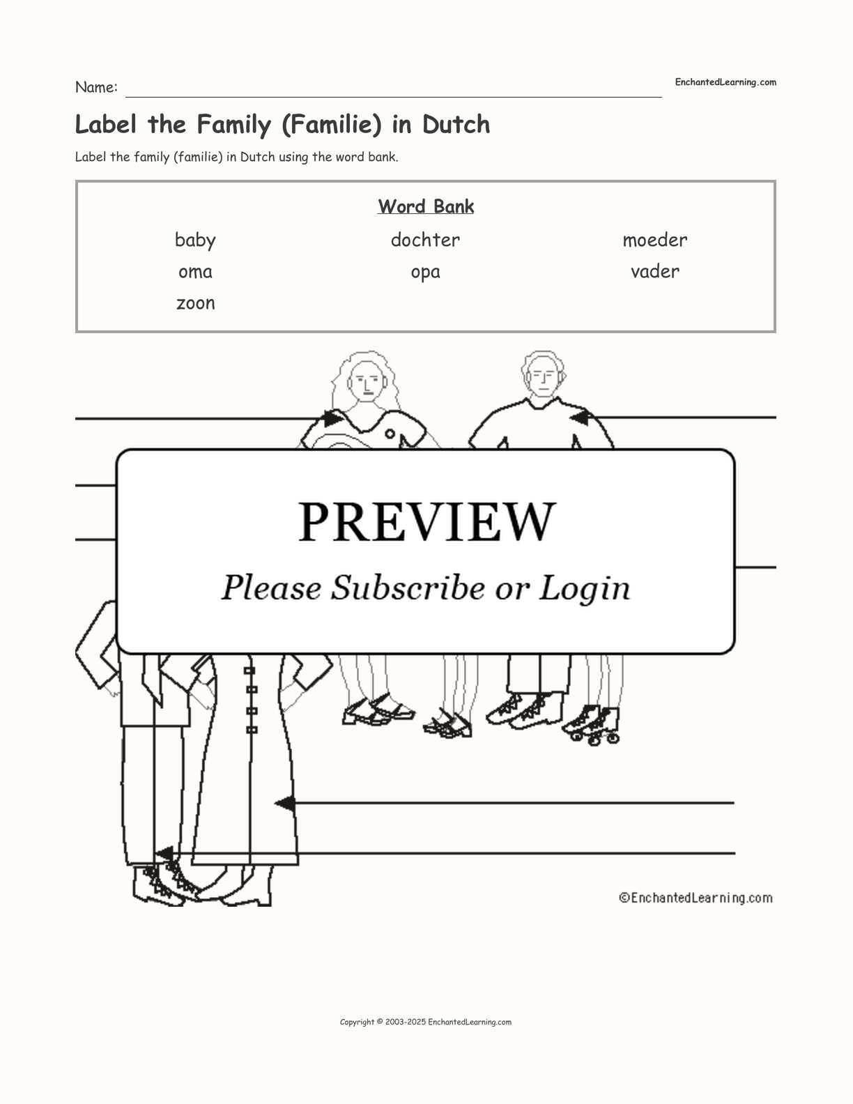 Label the Family (Familie) in Dutch interactive worksheet page 1