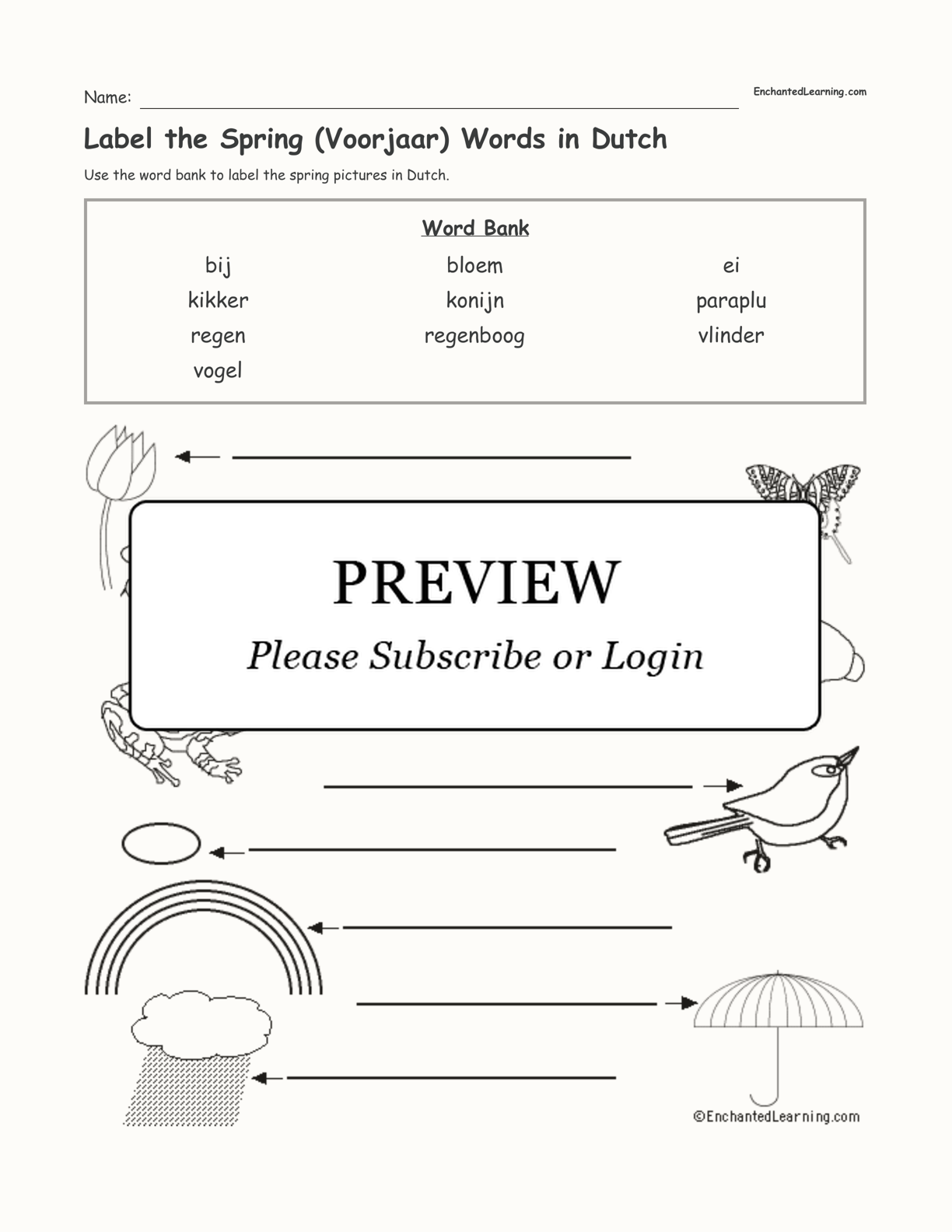 Label the Spring (Voorjaar) Words in Dutch interactive worksheet page 1