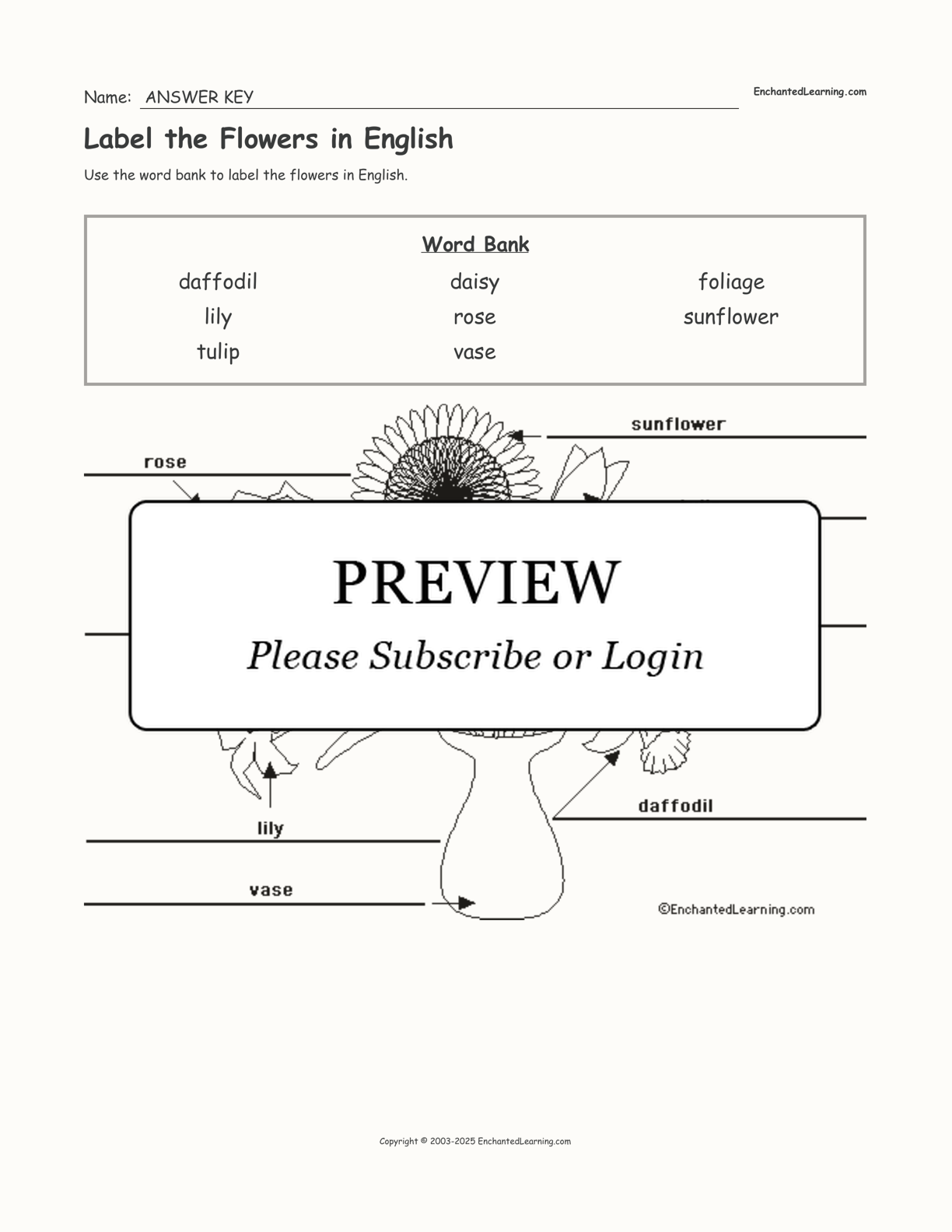 Label the Flowers in English interactive worksheet page 2