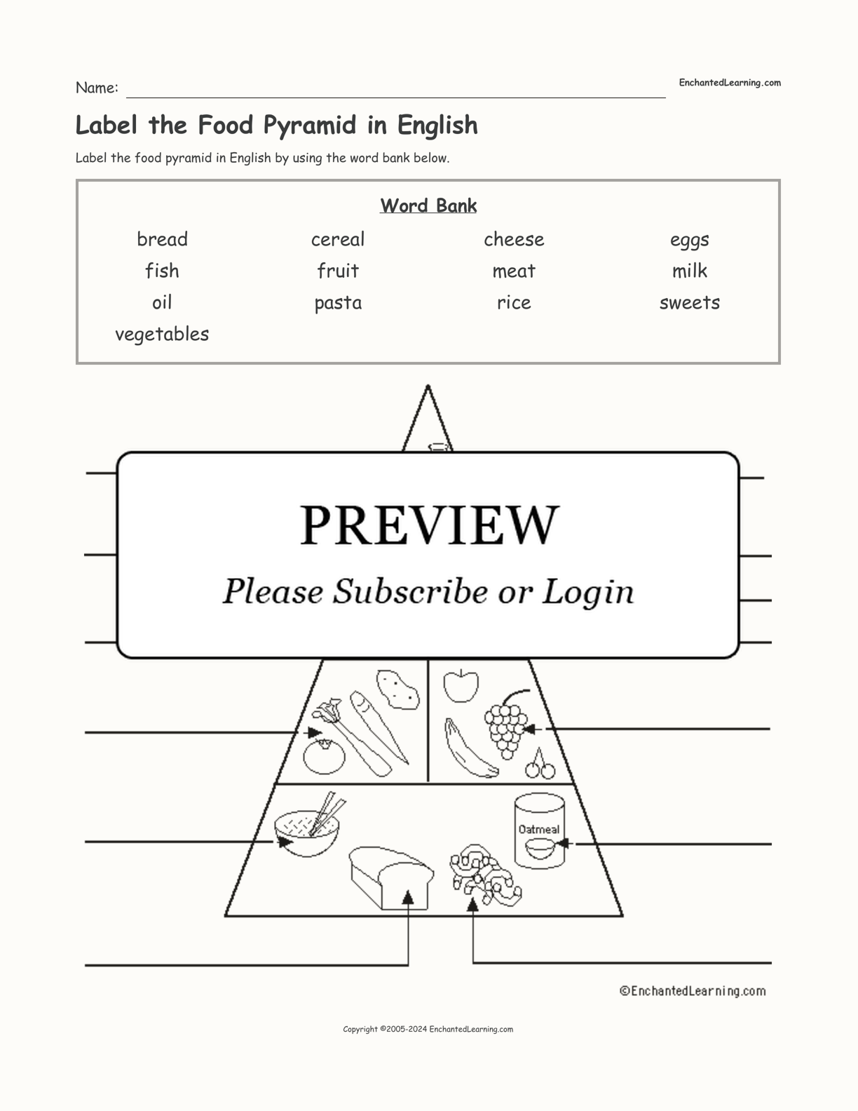 Label the Food Pyramid in English interactive worksheet page 1