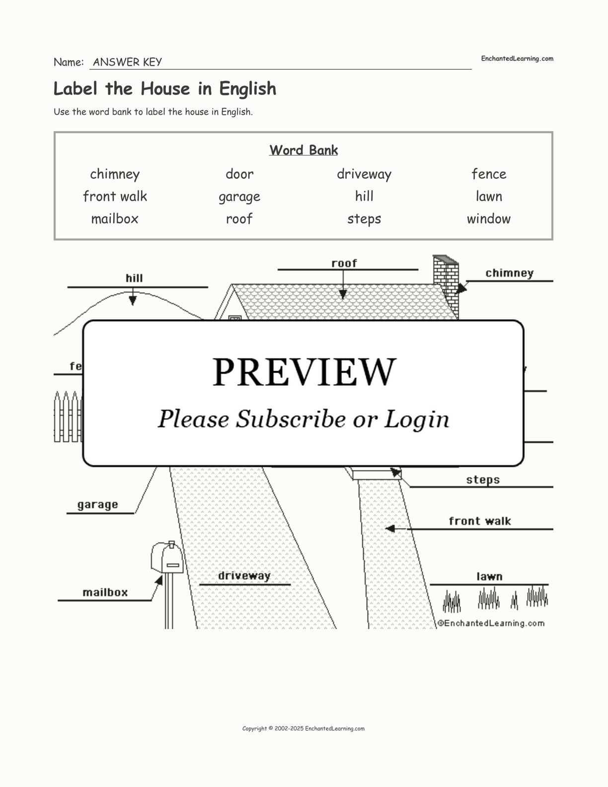 Label the House in English interactive worksheet page 2