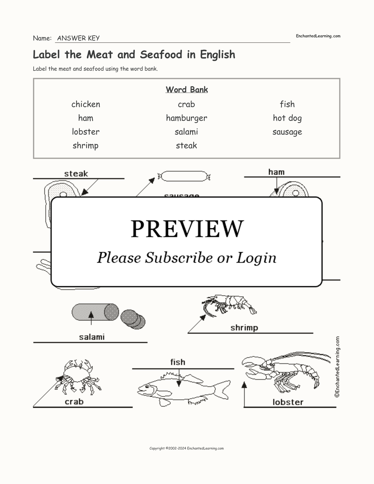 Label the Meat and Seafood in English interactive worksheet page 2