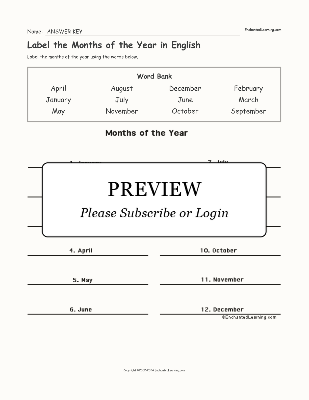 Label the Months of the Year in English interactive worksheet page 2