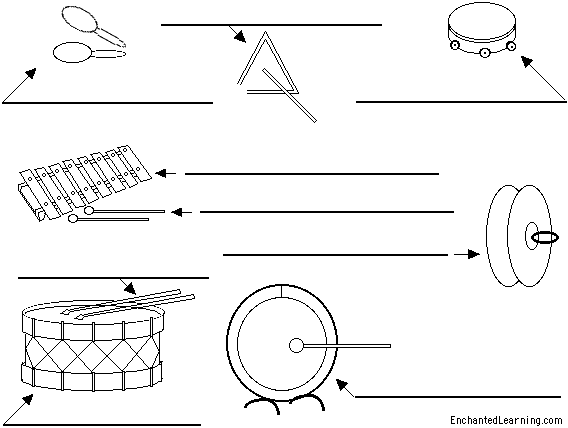 Label Percussion Instruments in English Printout - EnchantedLearning.com