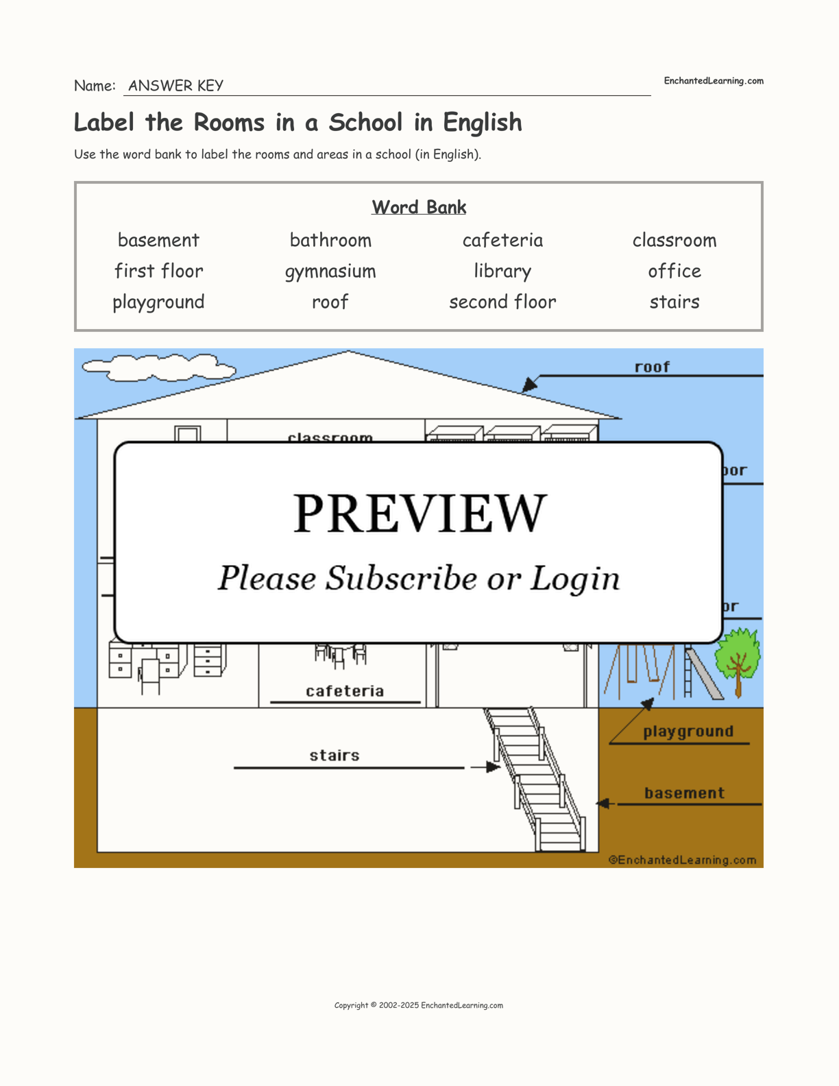 Label the Rooms in a School in English interactive worksheet page 2