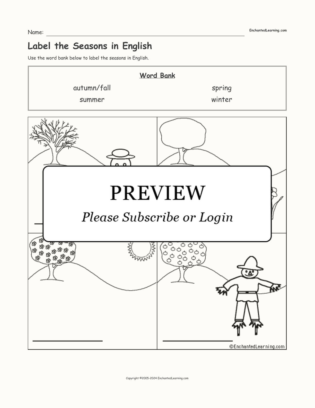 Label the Seasons in English interactive worksheet page 1