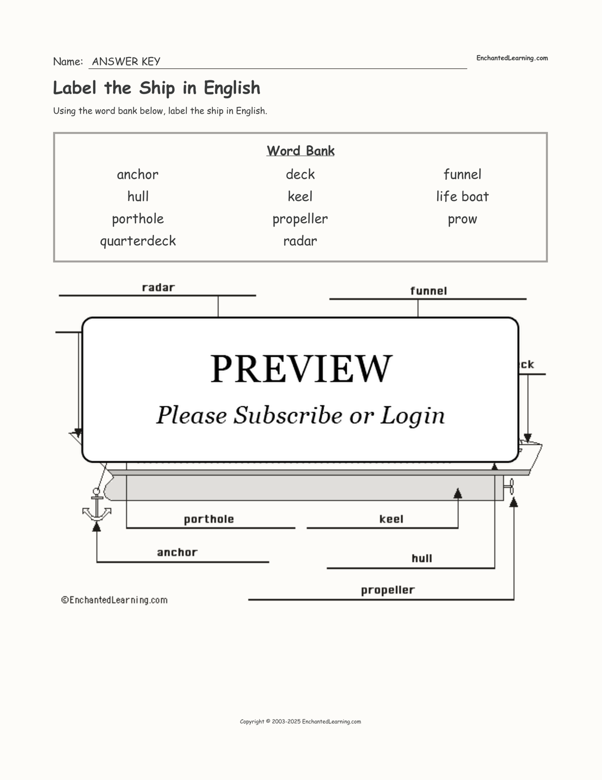 Label the Ship in English interactive worksheet page 2