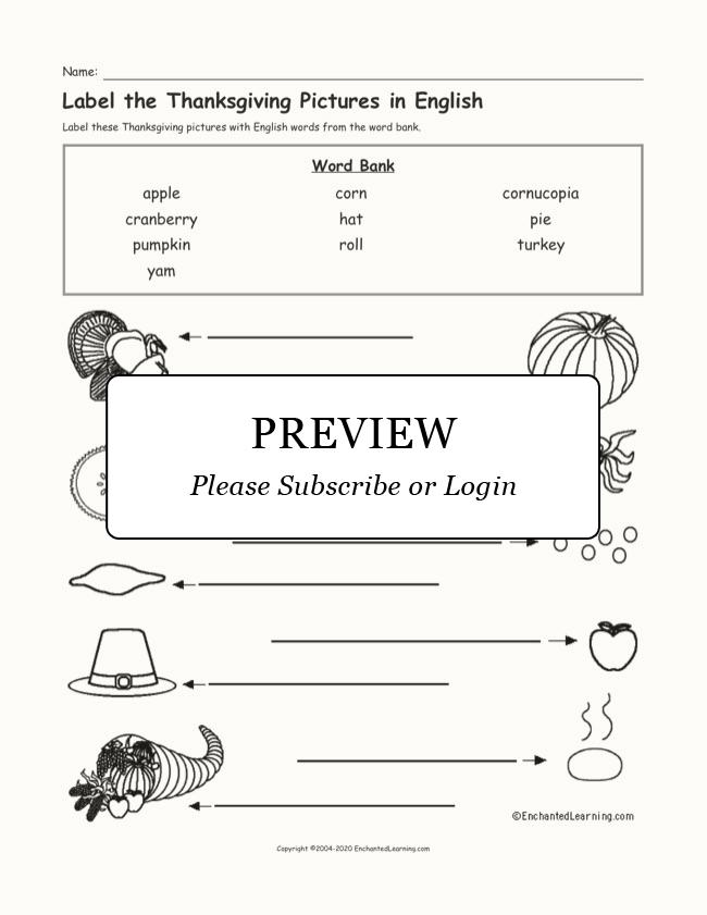 Label the Thanksgiving Pictures in English - Enchanted Learning