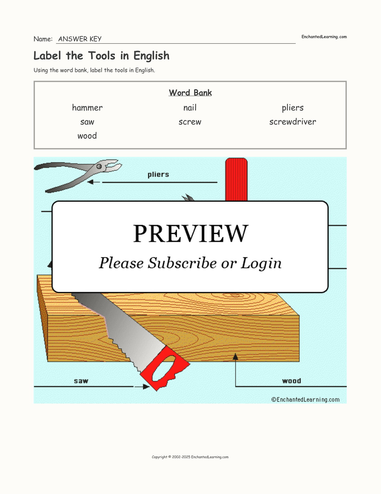 Label the Tools in English interactive worksheet page 2