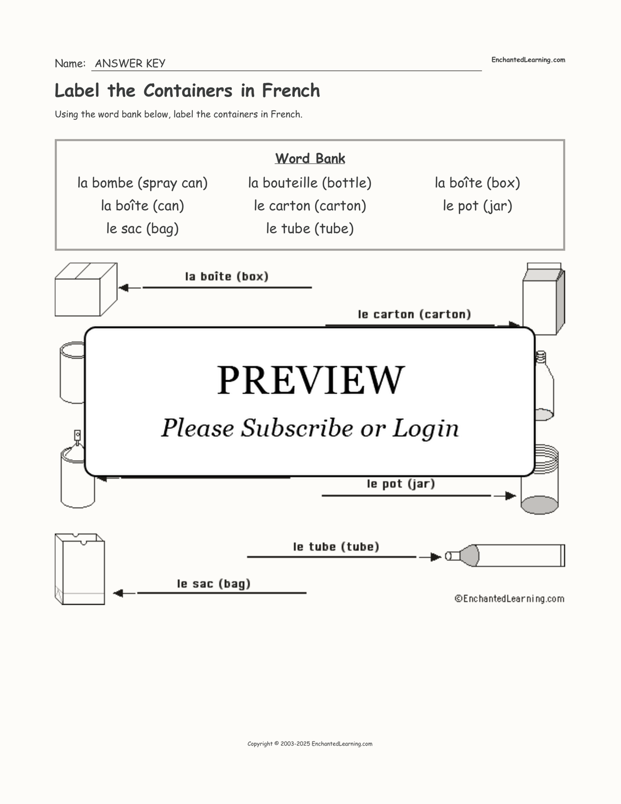 Label the Containers in French interactive worksheet page 2