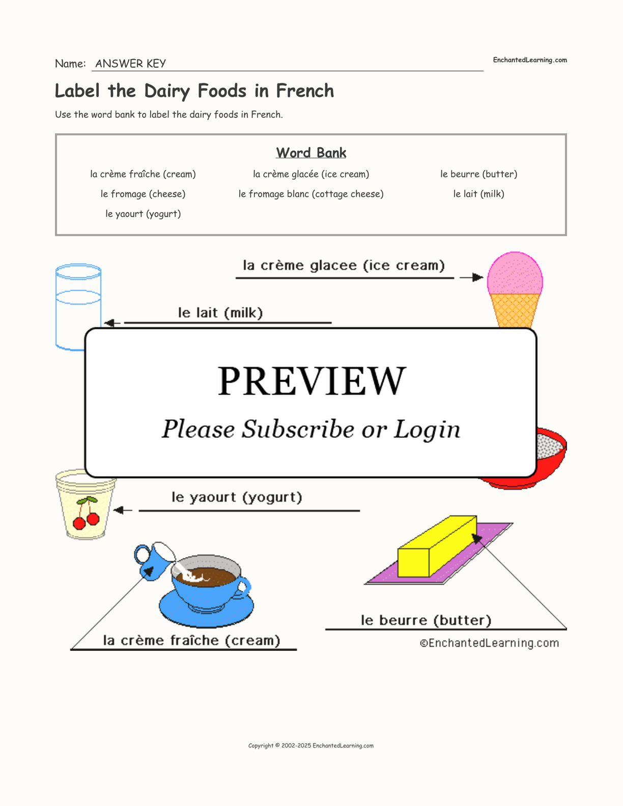 Label the Dairy Foods in French interactive worksheet page 2