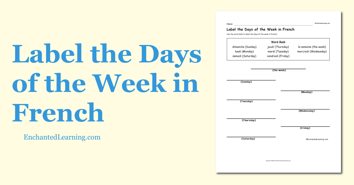 Label The Days Of The Week In French Enchanted Learning