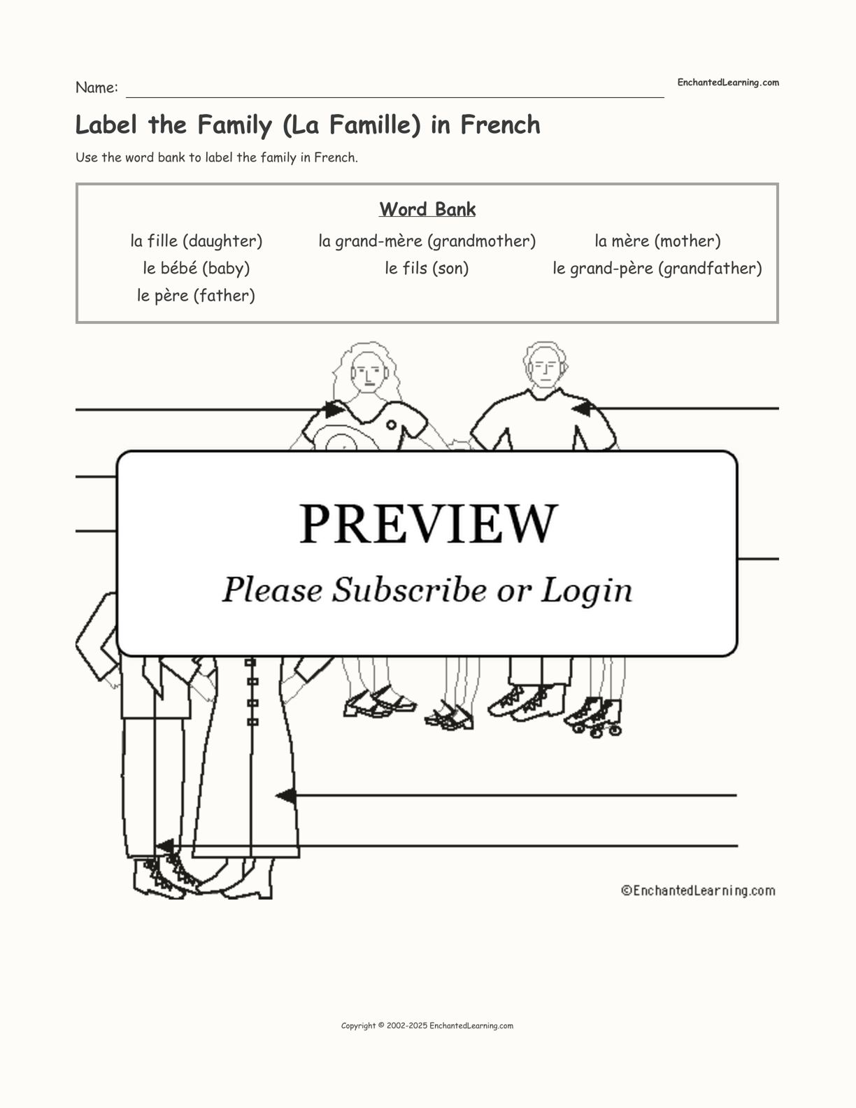 Label the Family (La Famille) in French interactive worksheet page 1