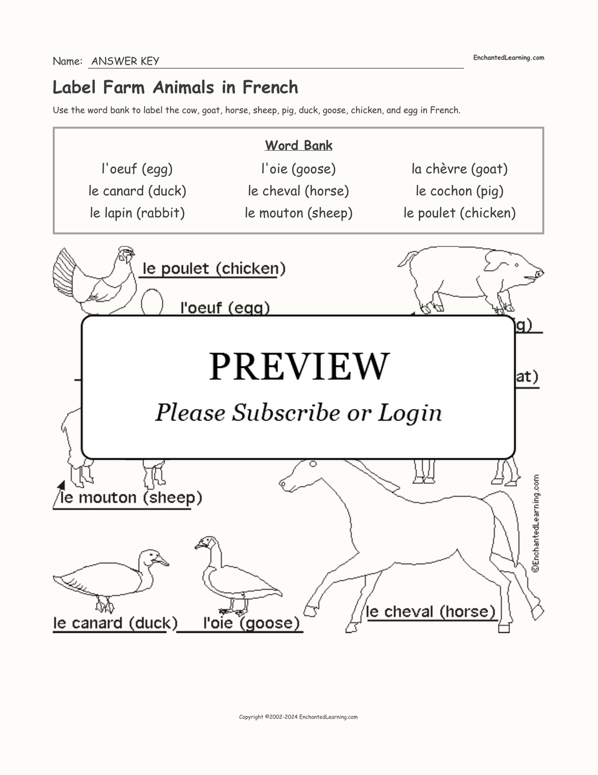 Label Farm Animals in French interactive worksheet page 2