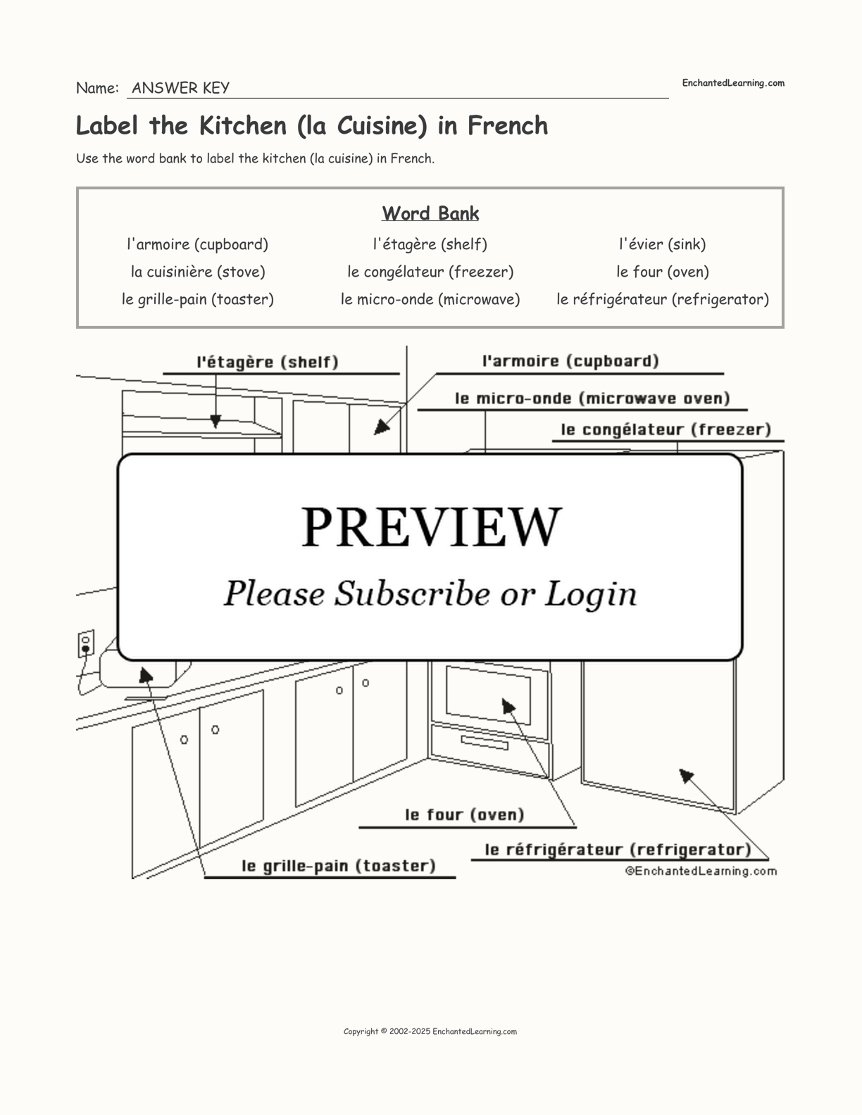 Label the Kitchen (la Cuisine) in French interactive worksheet page 2