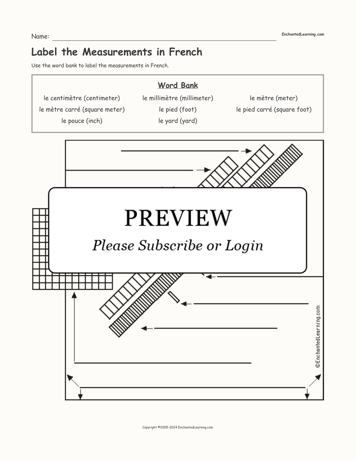 Label the Measurements in French interactive worksheet page 1