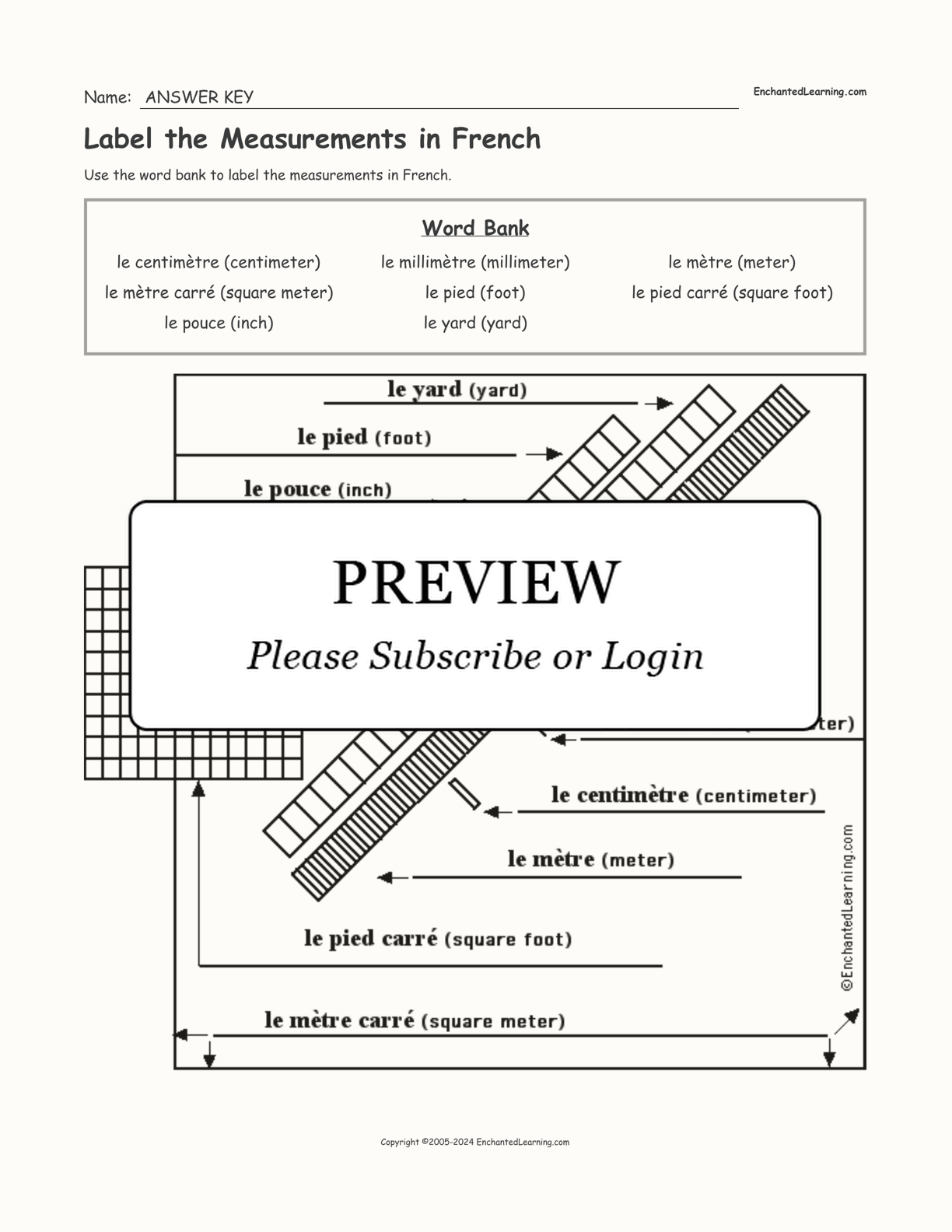 Label the Measurements in French interactive worksheet page 2
