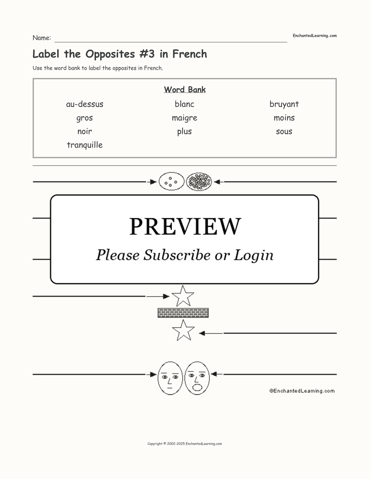 Label the Opposites #3 in French interactive worksheet page 1