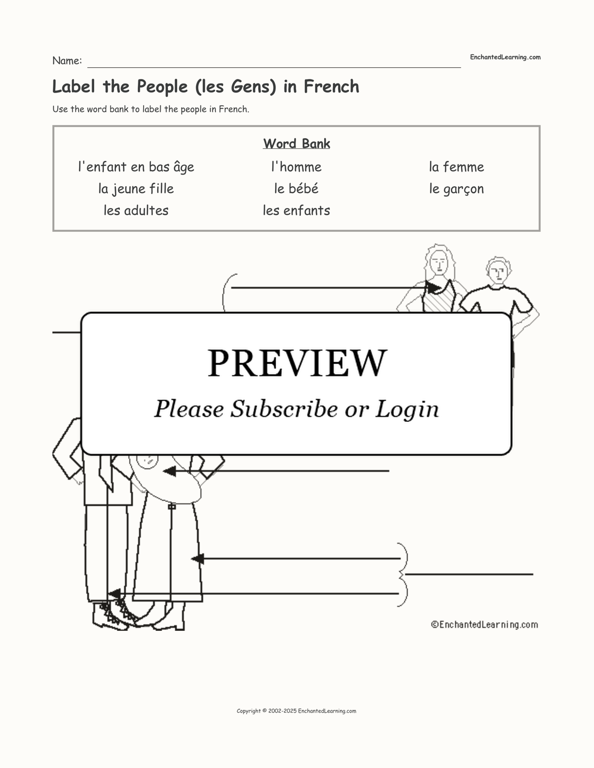 Label the People (les Gens) in French interactive worksheet page 1