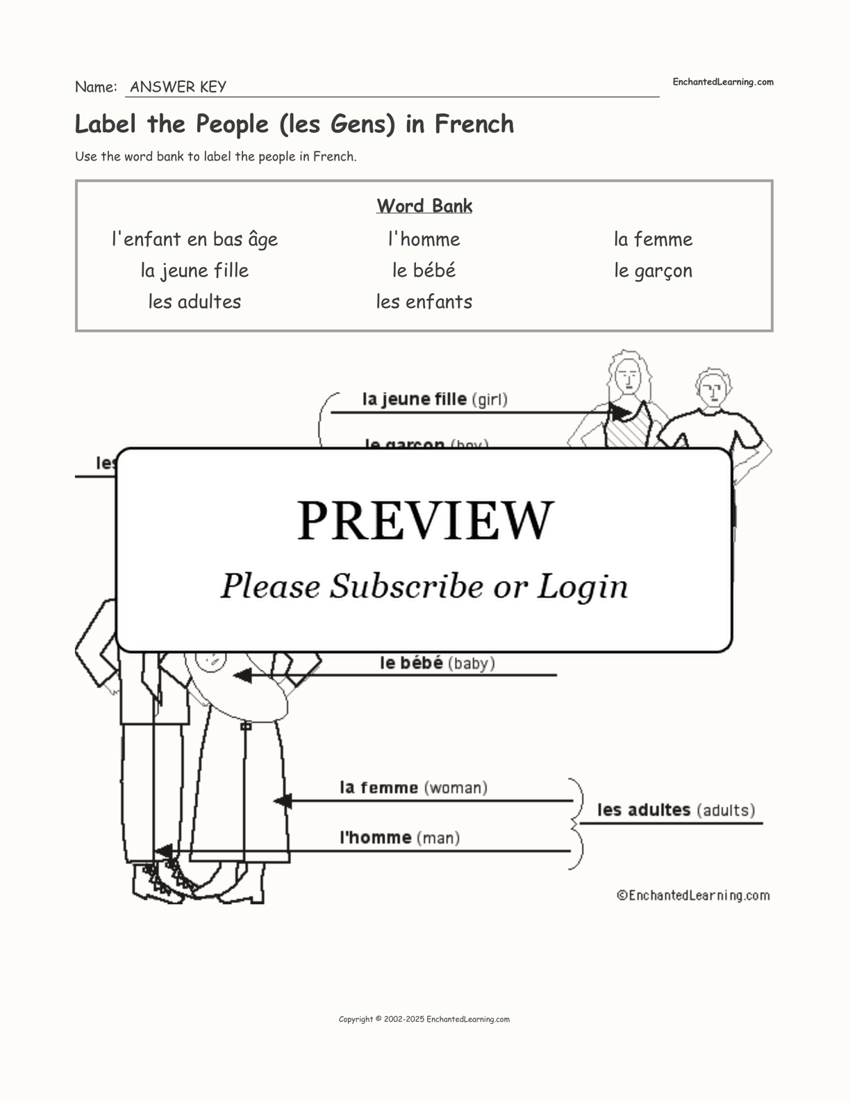 Label the People (les Gens) in French interactive worksheet page 2