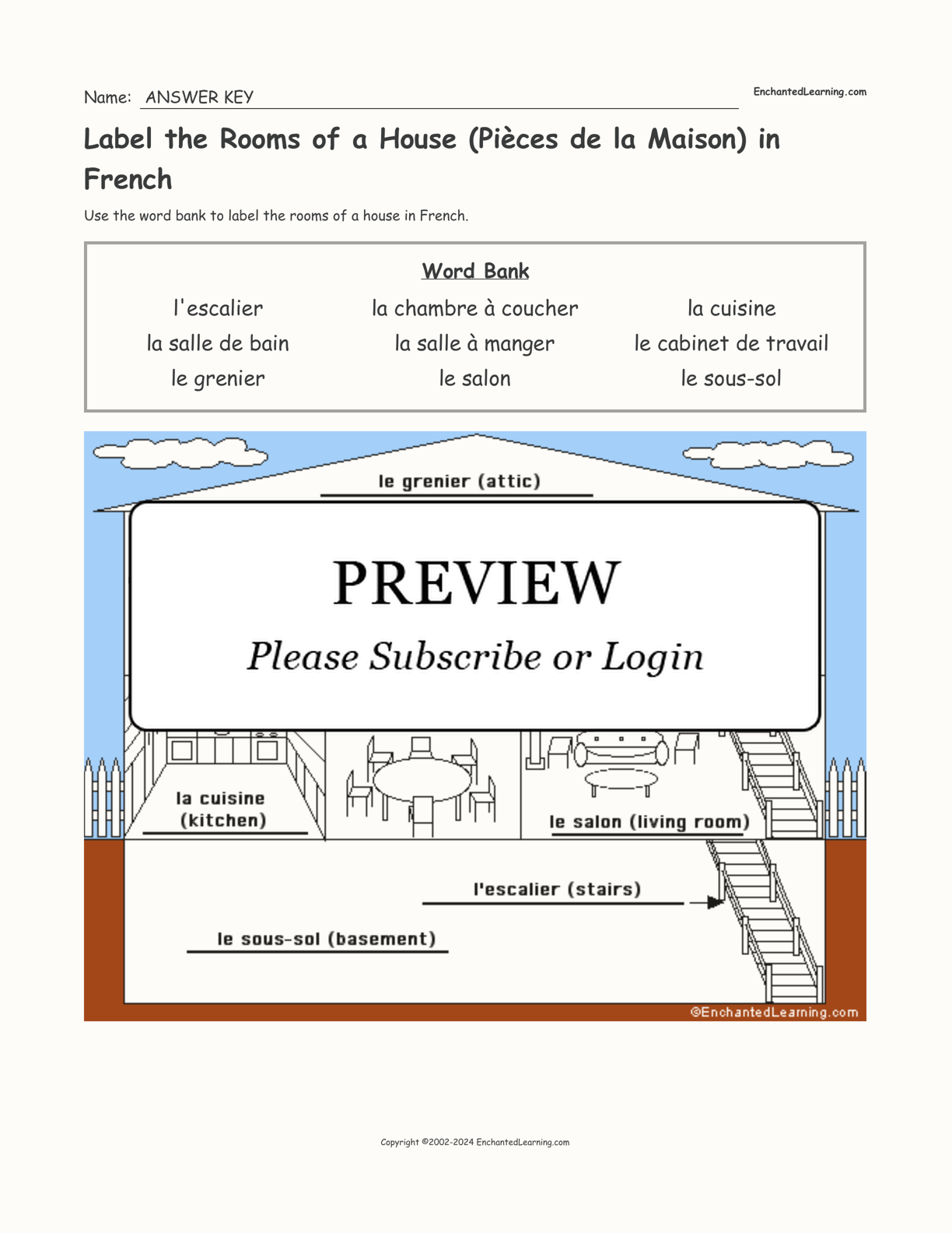 Les pieces de la maison-rooms in the house-fr-French worksheet