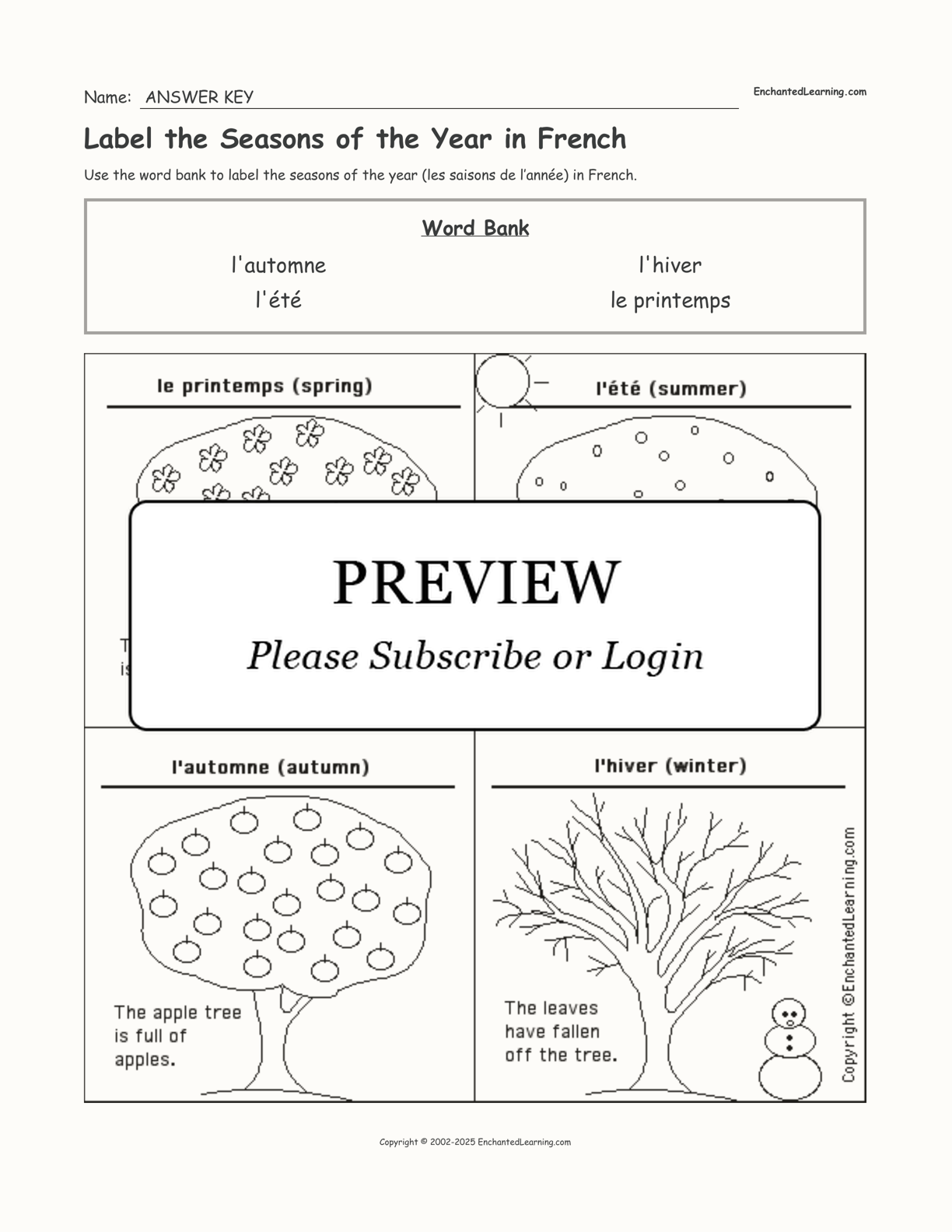 Label the Seasons of the Year in French interactive worksheet page 2