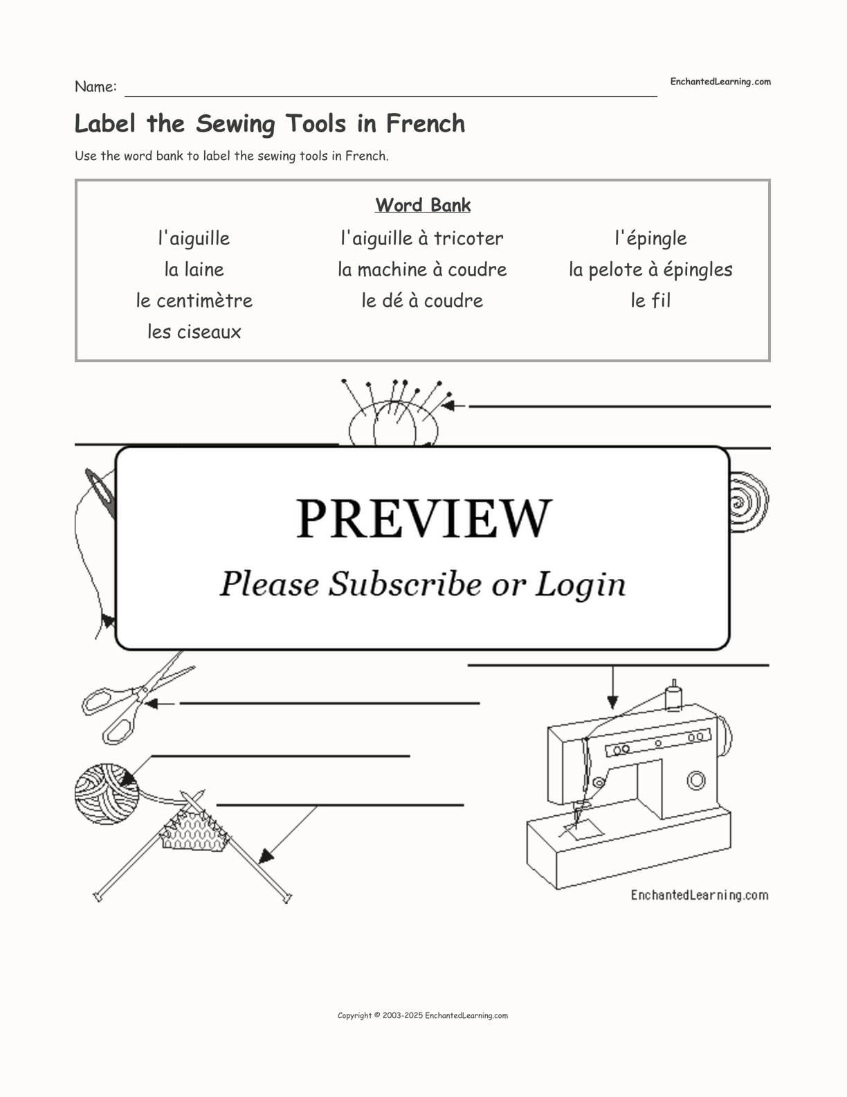 Label The Sewing Tools In French Enchanted Learning