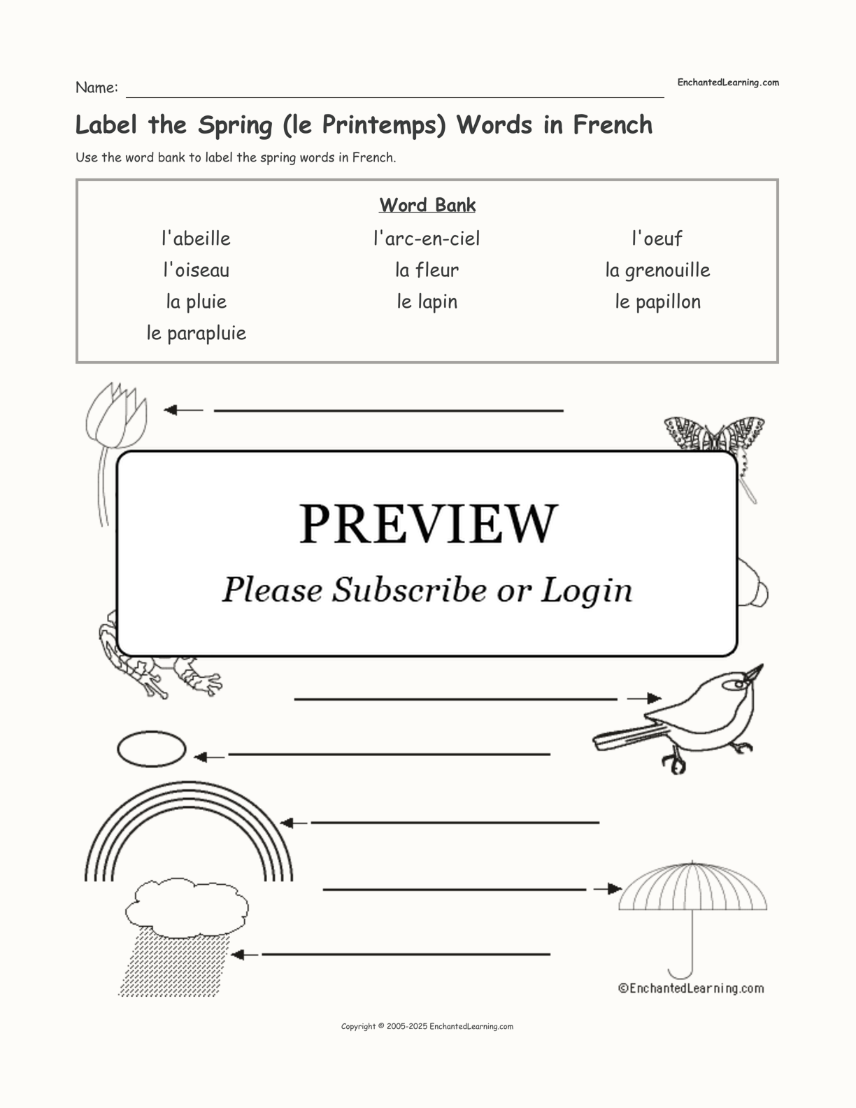 Label The Spring Le Printemps Words In French Enchanted Learning