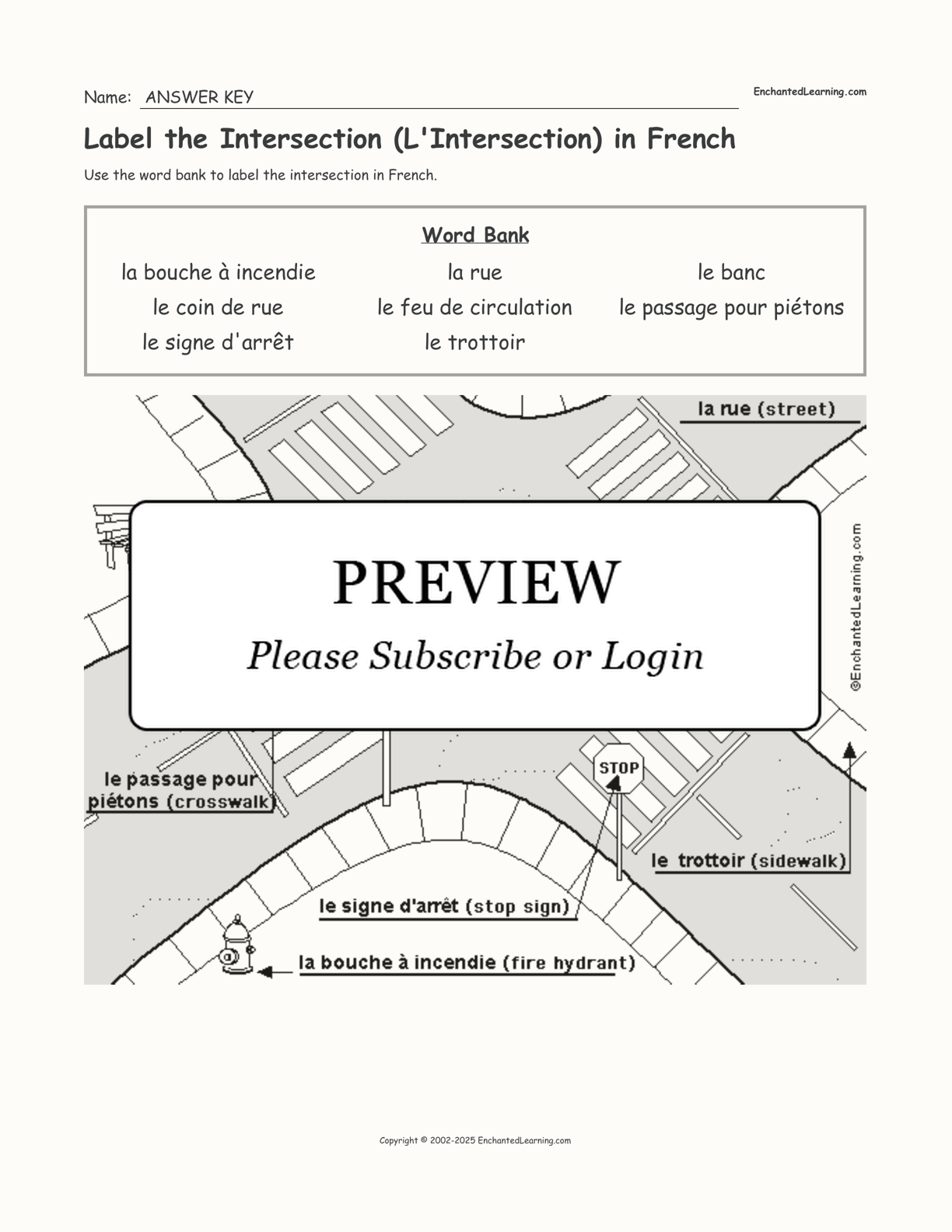 Label the Intersection (L'Intersection) in French interactive worksheet page 2