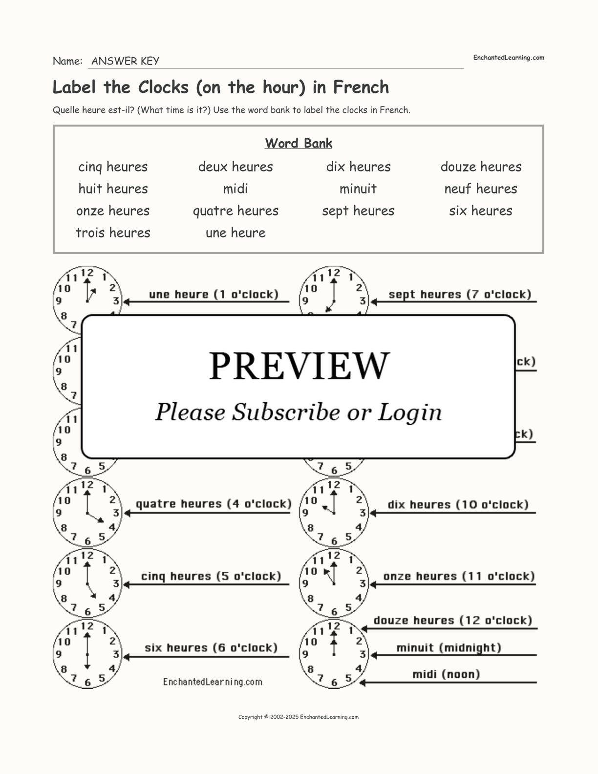 label a clock worksheet