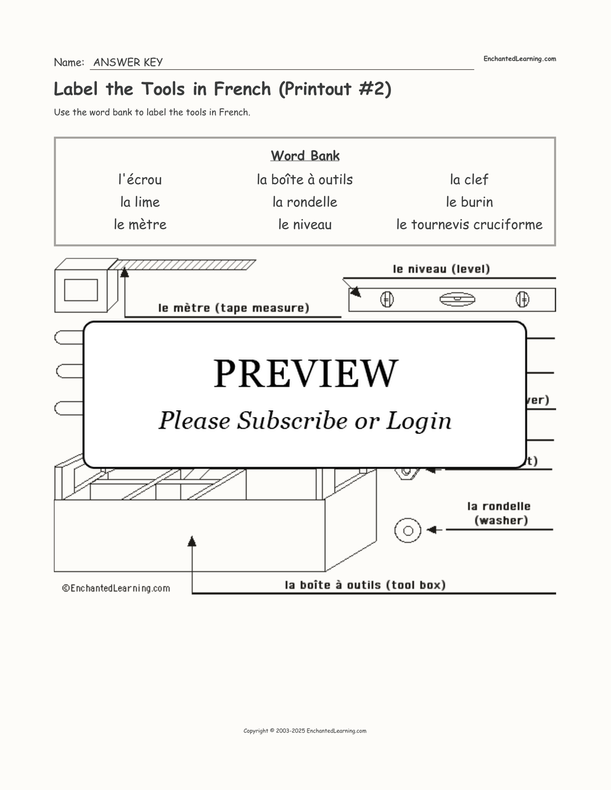 Label the Tools in French (Printout #2) interactive worksheet page 2