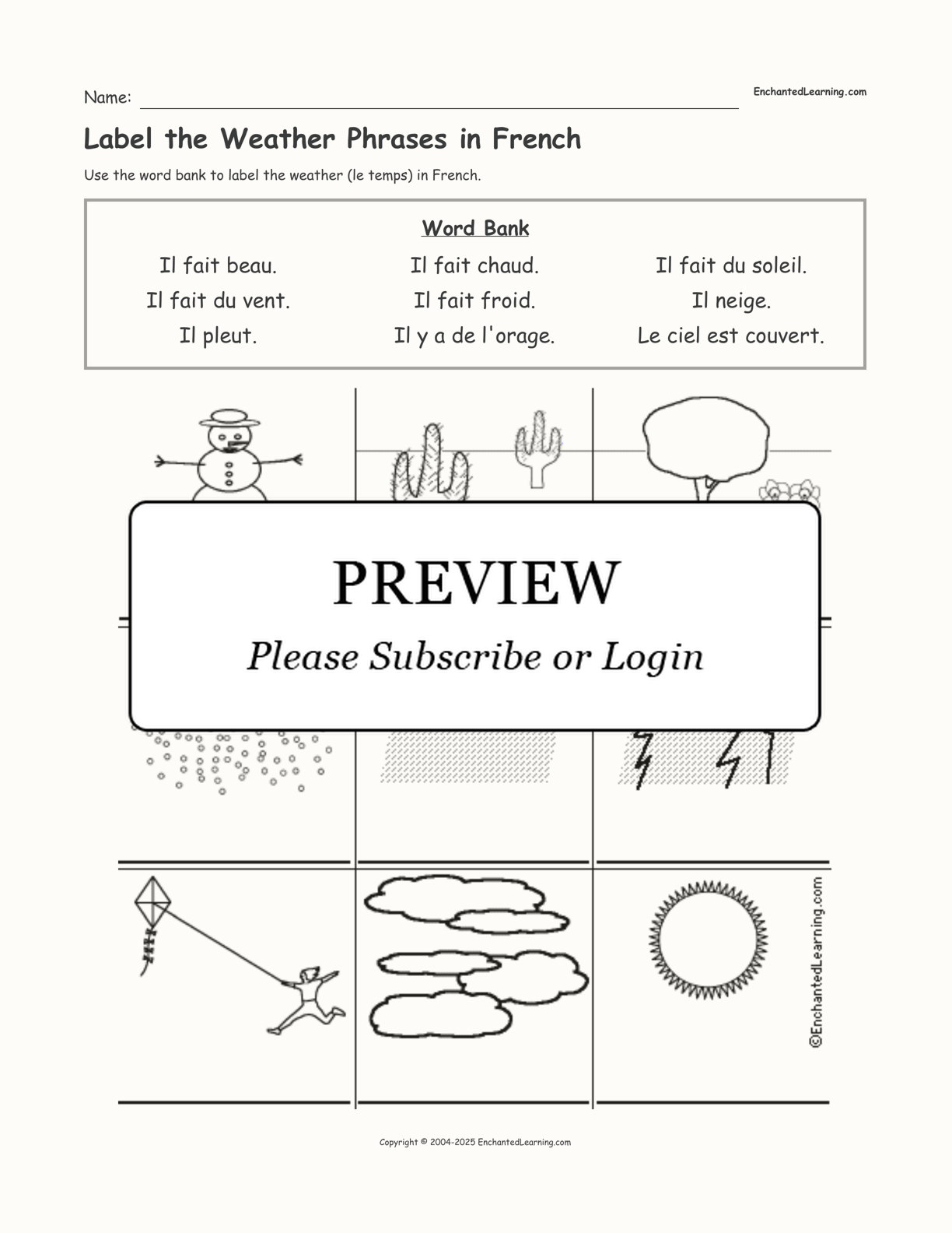 Label The Weather Phrases In French Enchanted Learning