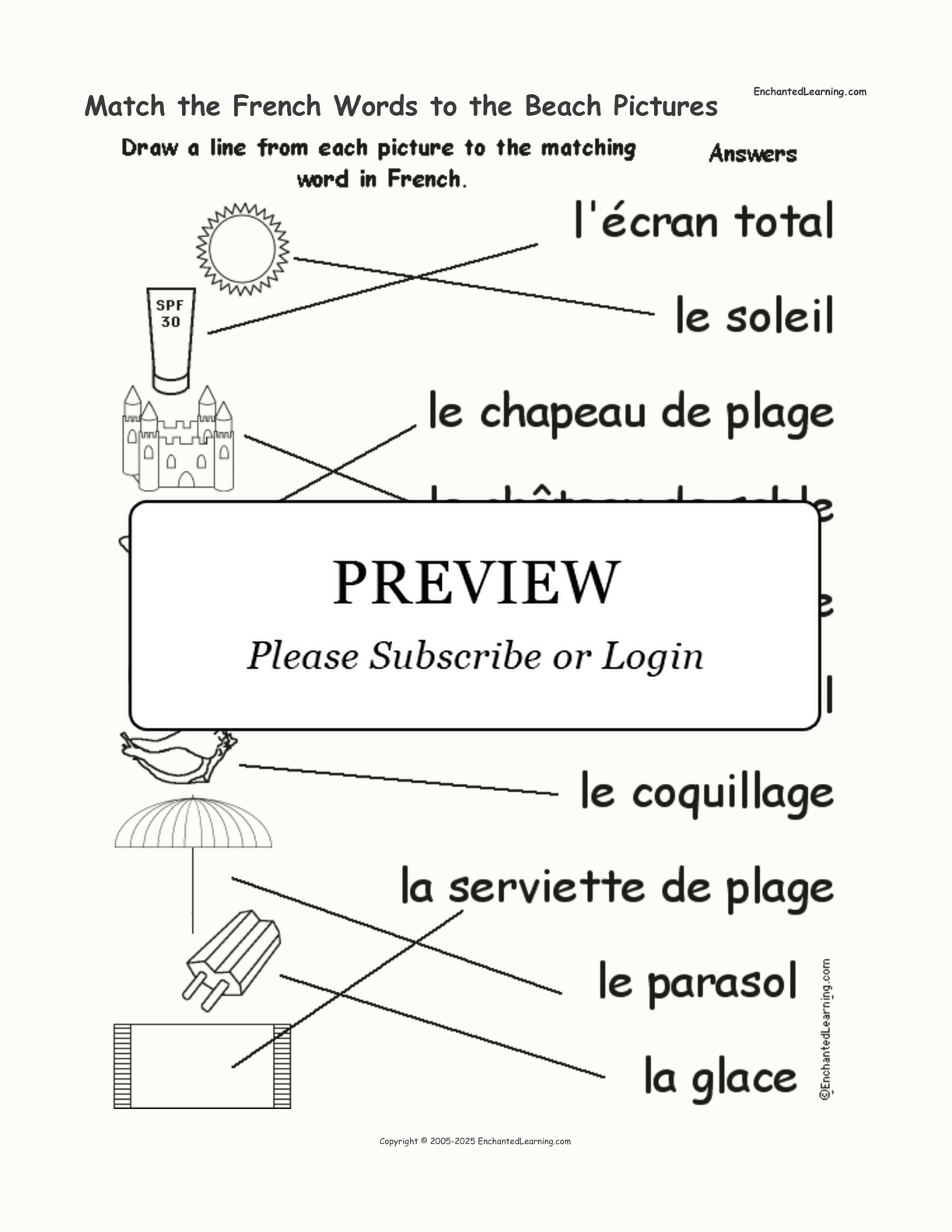 Match the French Words to the Beach Pictures interactive worksheet page 2