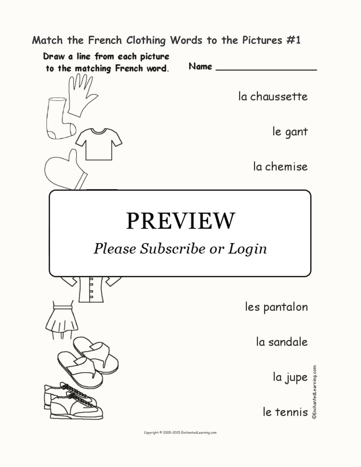 Match the French Clothing Words to the Pictures #1 interactive worksheet page 1