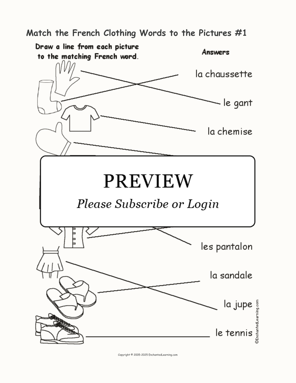 Match the French Clothing Words to the Pictures #1 interactive worksheet page 2