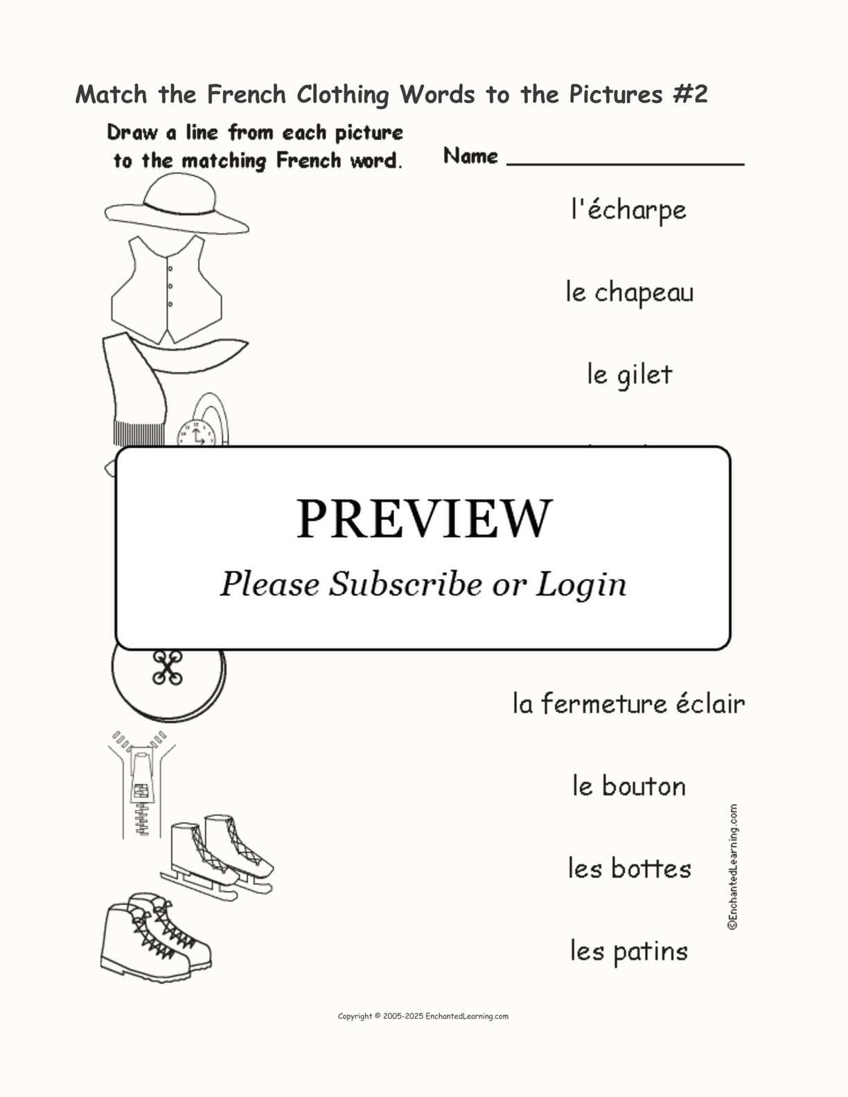 Match the French Clothing Words to the Pictures #2 interactive worksheet page 1