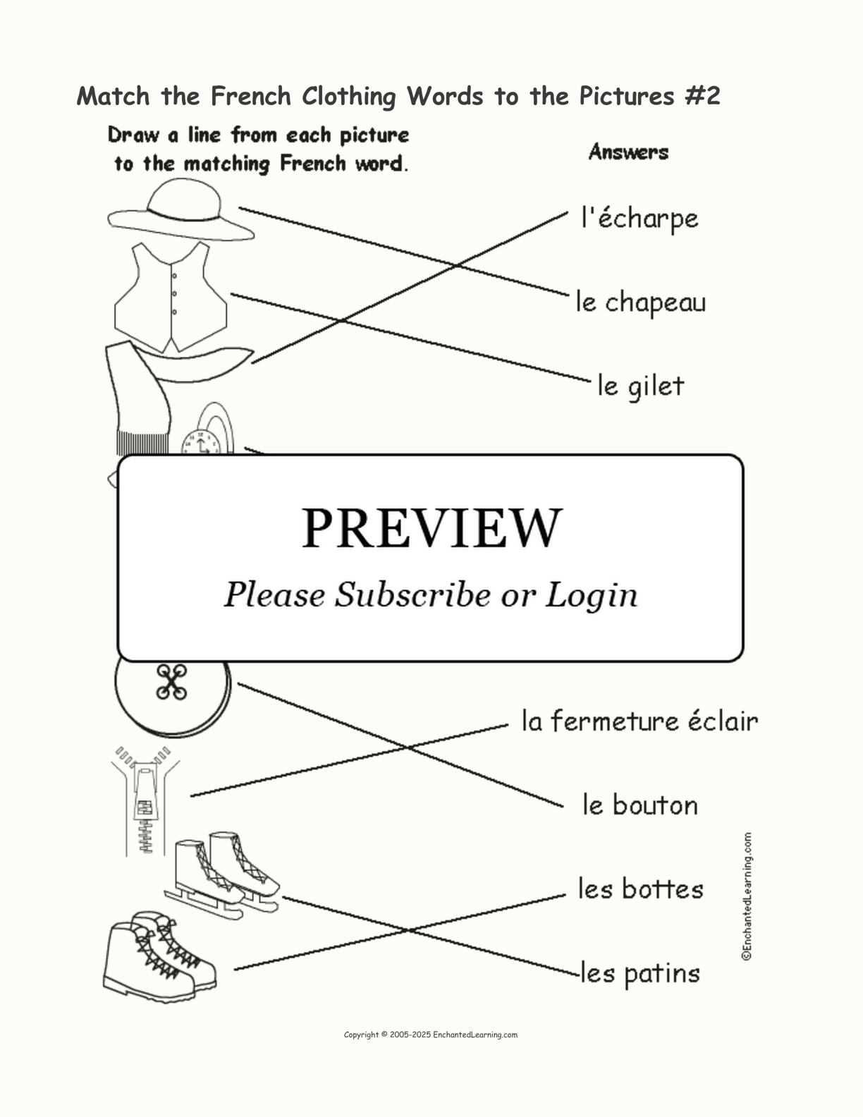 Match the French Clothing Words to the Pictures #2 interactive worksheet page 2