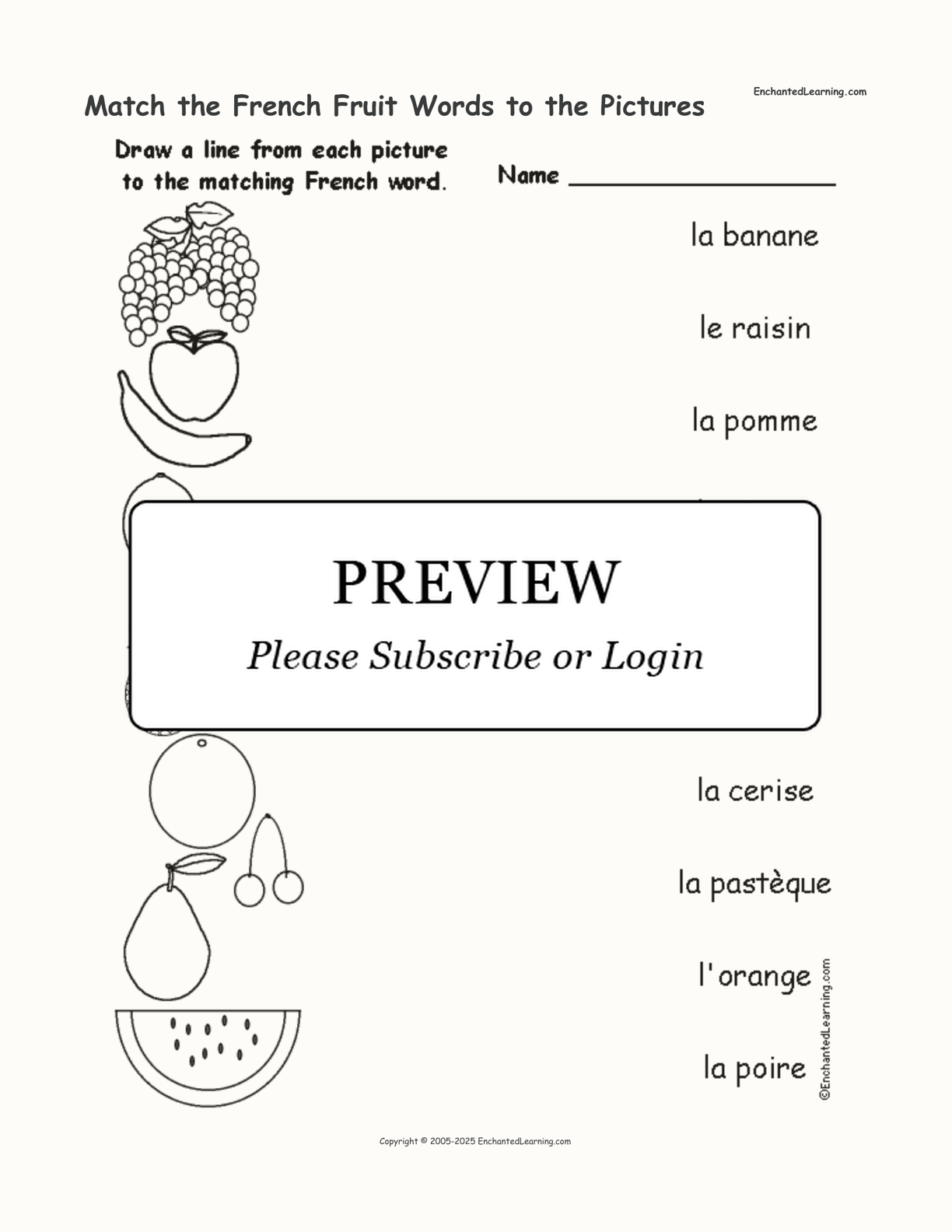 Match the French Fruit Words to the Pictures interactive worksheet page 1