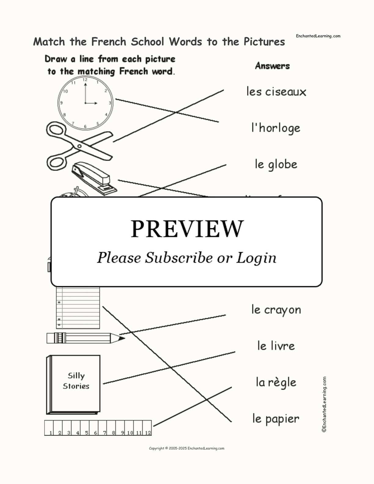 Match the French School Words to the Pictures interactive worksheet page 2